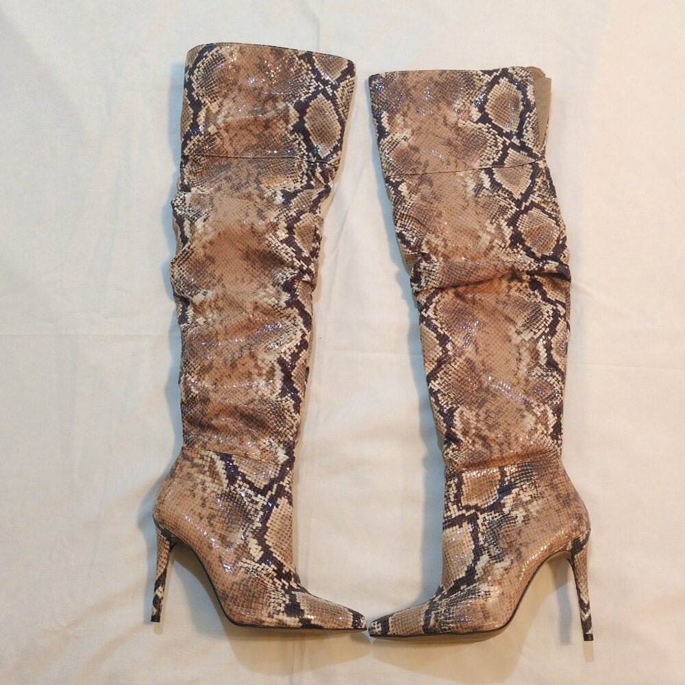 Jessica Simpson Stiletto Crunch over knee/ thigh high boots. size 7, Med. Width